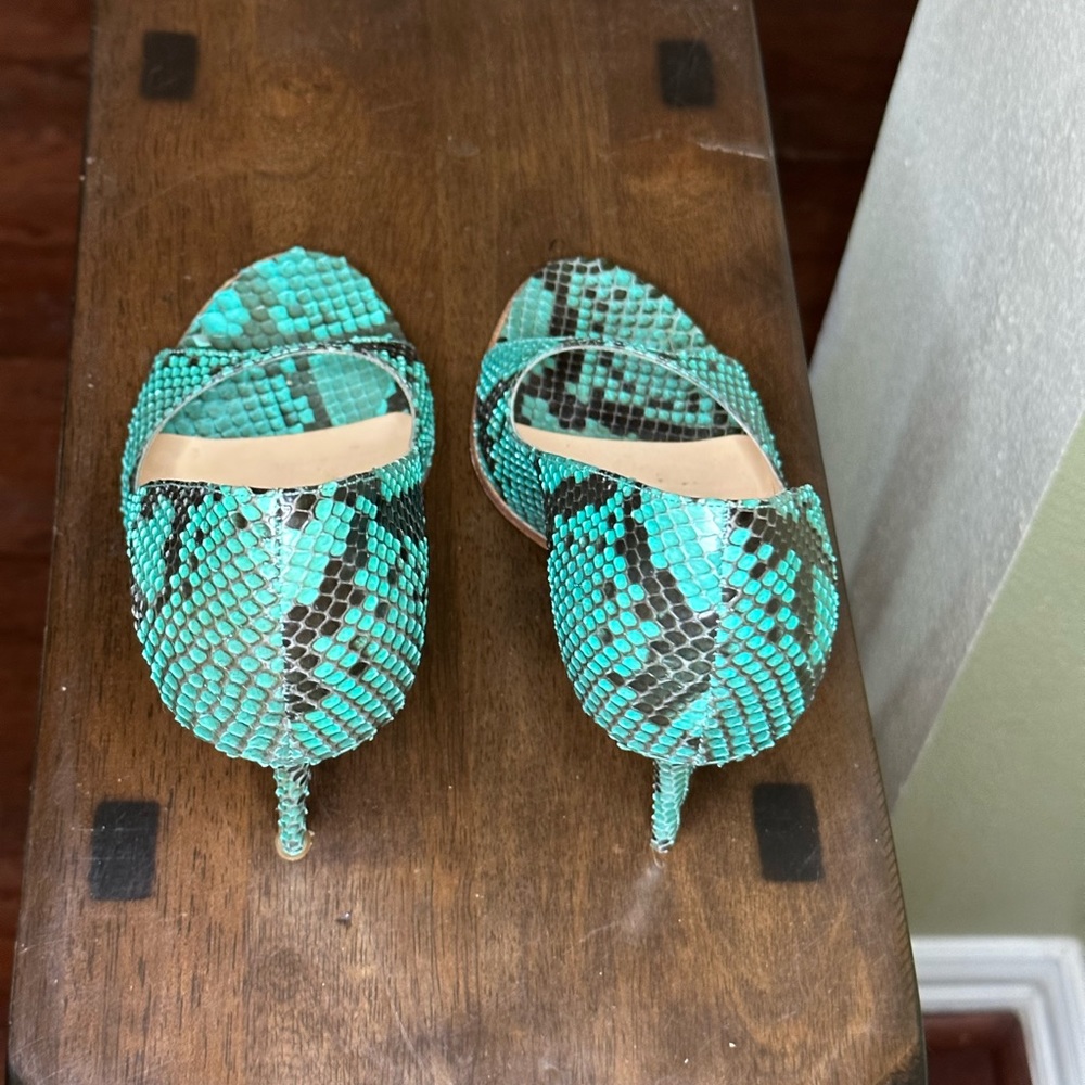 Cole Haan Real Snakeskin 8 1/2 Teal Open Toe Pumps - Picture 12 of 14